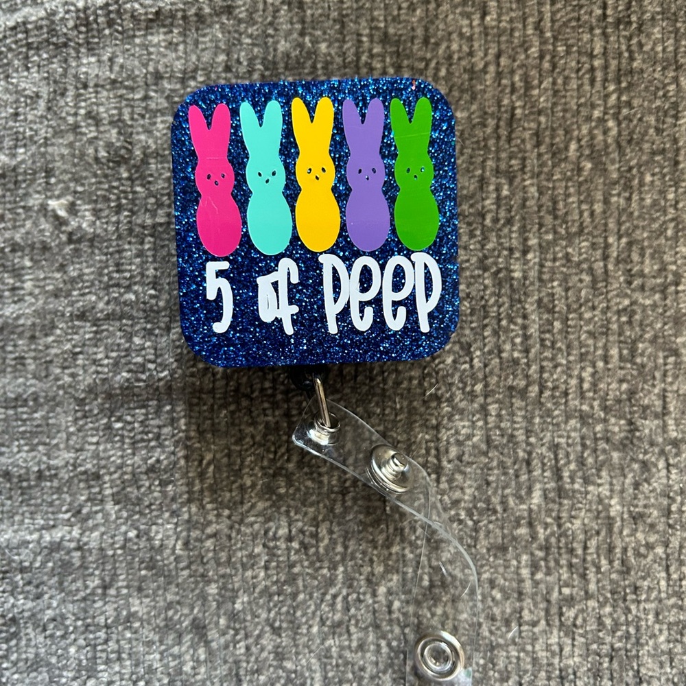 5 of Peep Easter Bunny Retractable Name Badge Reel ID Name Tag Holder